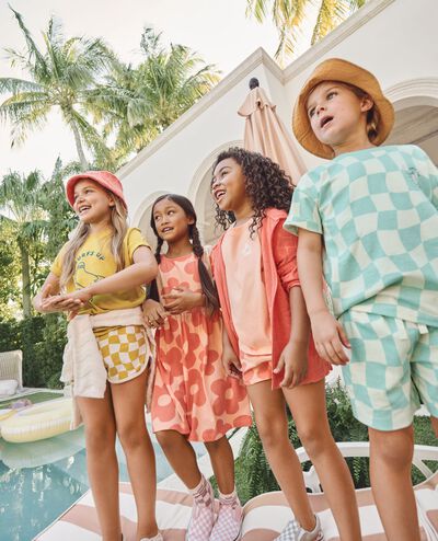 French Terry Dolphin Vent Shorts in Parakeet Wavy Check - main