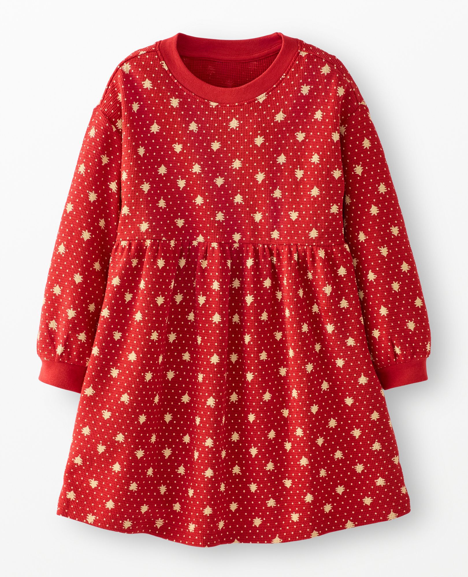 Balloon Sleeve Waffle Dress with Pockets in Red Forest - main