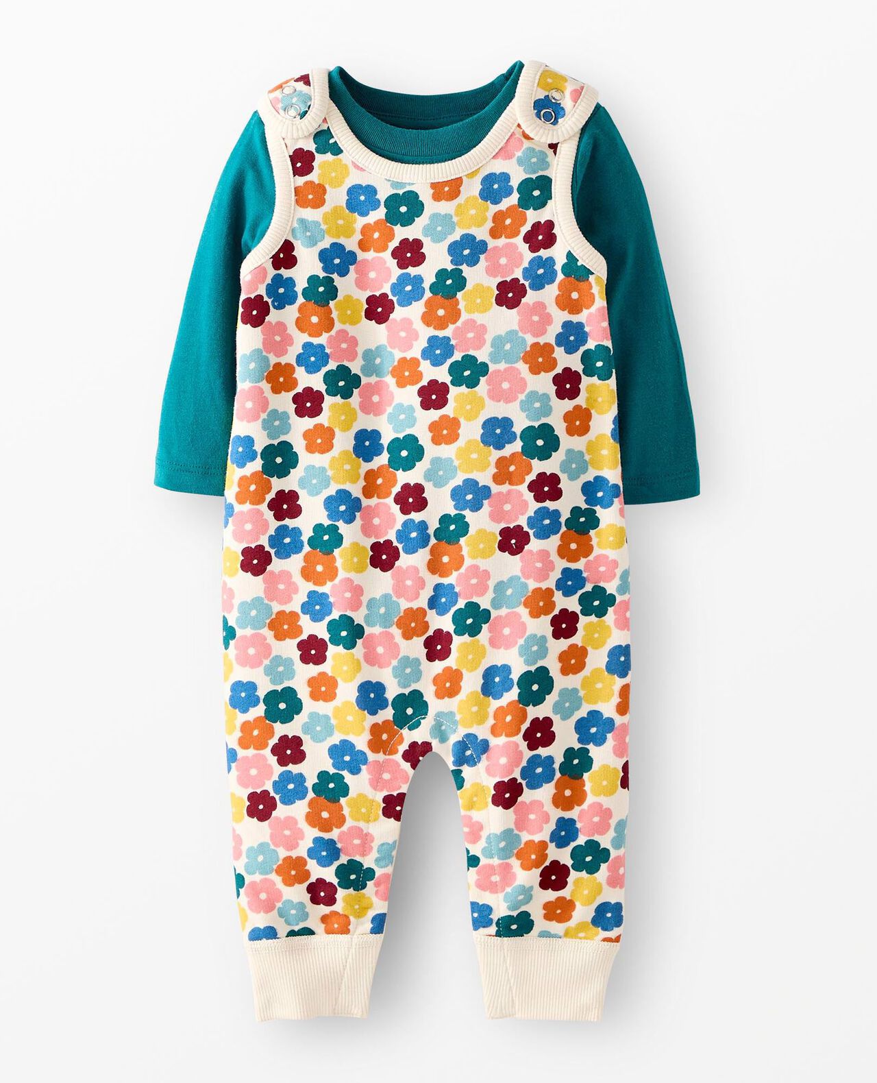 Baby French Terry Tee & Overalls Set in Tiny Multi Floral on Ecru - main