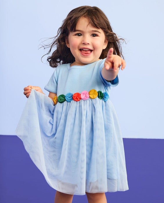 Girls' Blue Bell Tulle Flower Waistband Dress in Bodice Is 100% Cotton - Size Baby 12-18 mos by Hanna Andersson