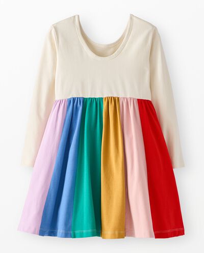 Long Sleeve Rainbow Skater Dress with Pockets in Spring Rainbow - main