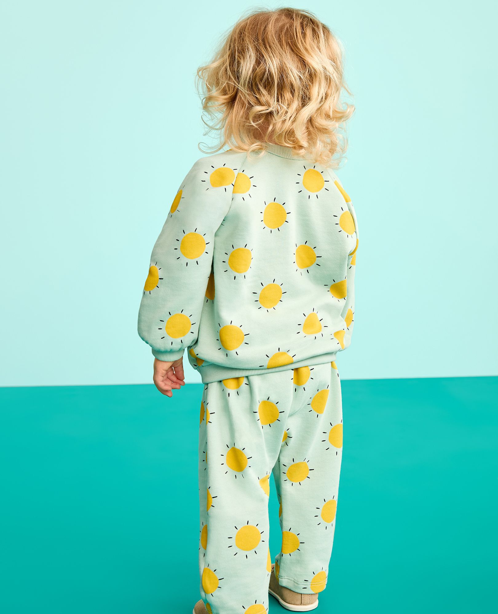 Baby French Terry Sweatshirt & Sweatpants Set in Springtime Suns on Blue - main