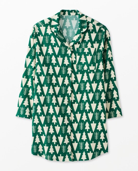 Women's Winter Green Holiday Flannel Nightshirt in 100% Cotton - Size Adult XS by Hanna Andersson