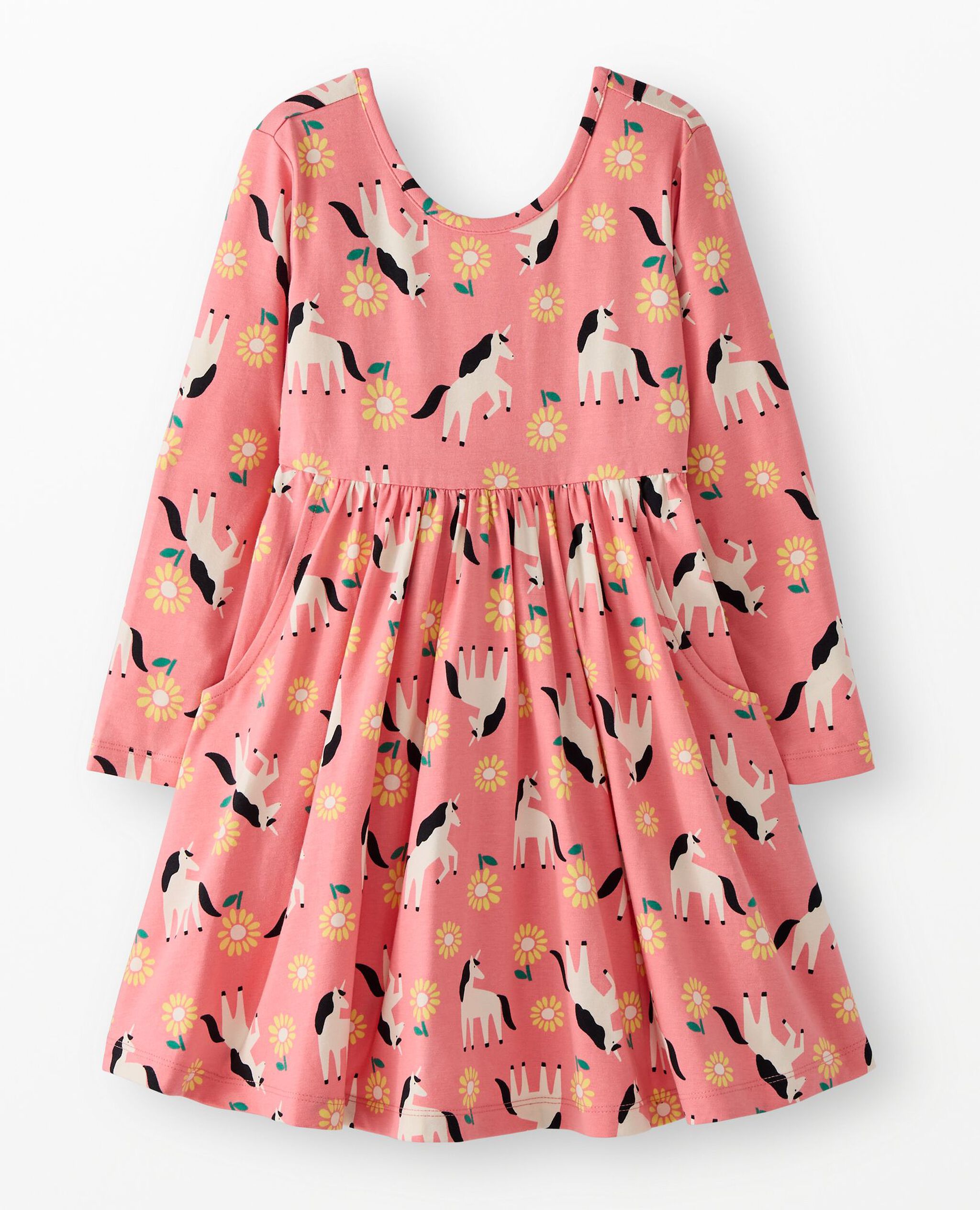 Long Sleeve Skater Dress with Pockets in Unicorns - main