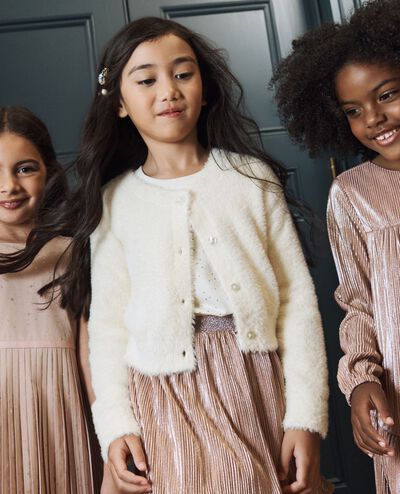 Cropped Feather Cardigan in Ecru - main