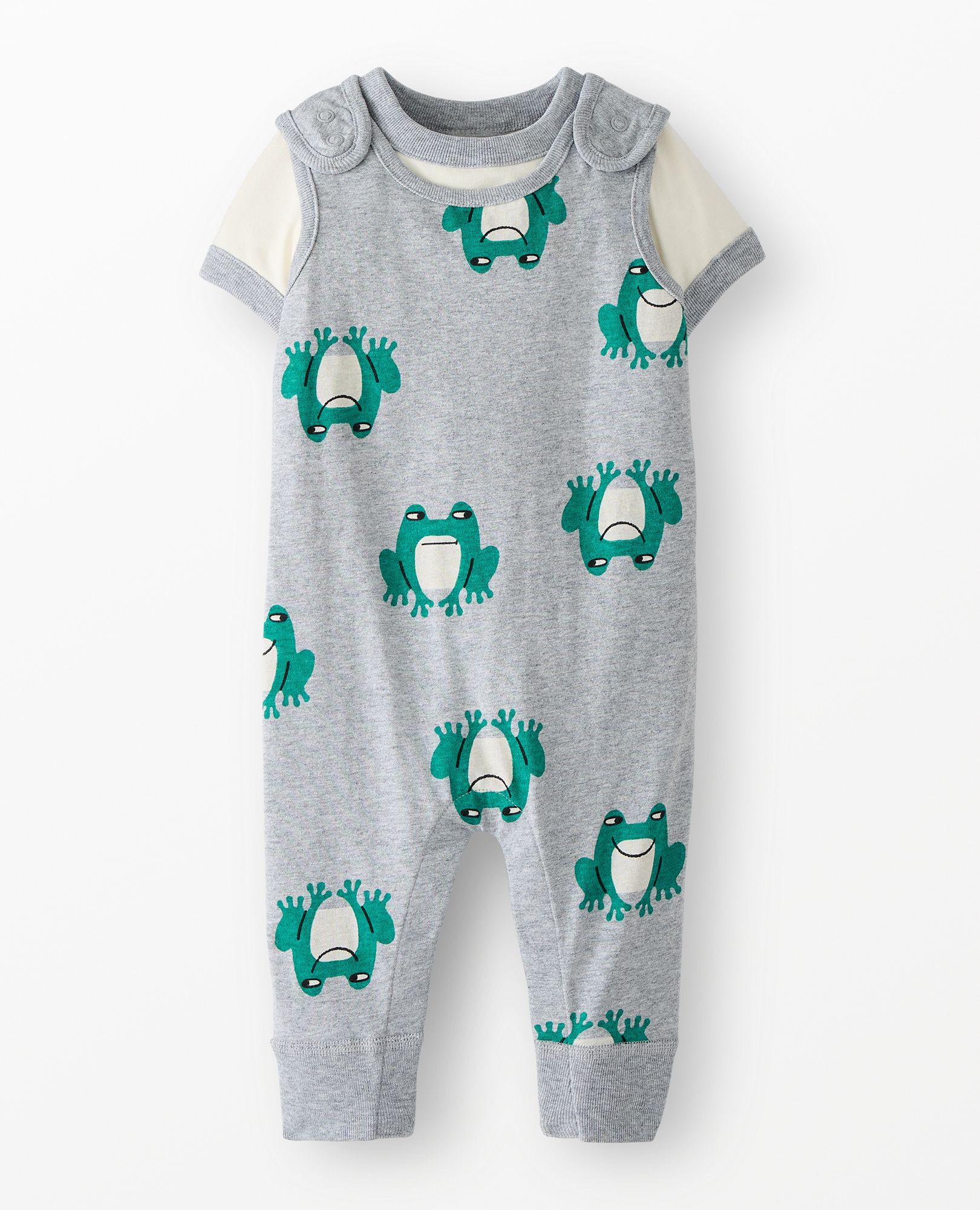 Baby T-Shirt & Overalls Set in Frogs on Grey Heather - main