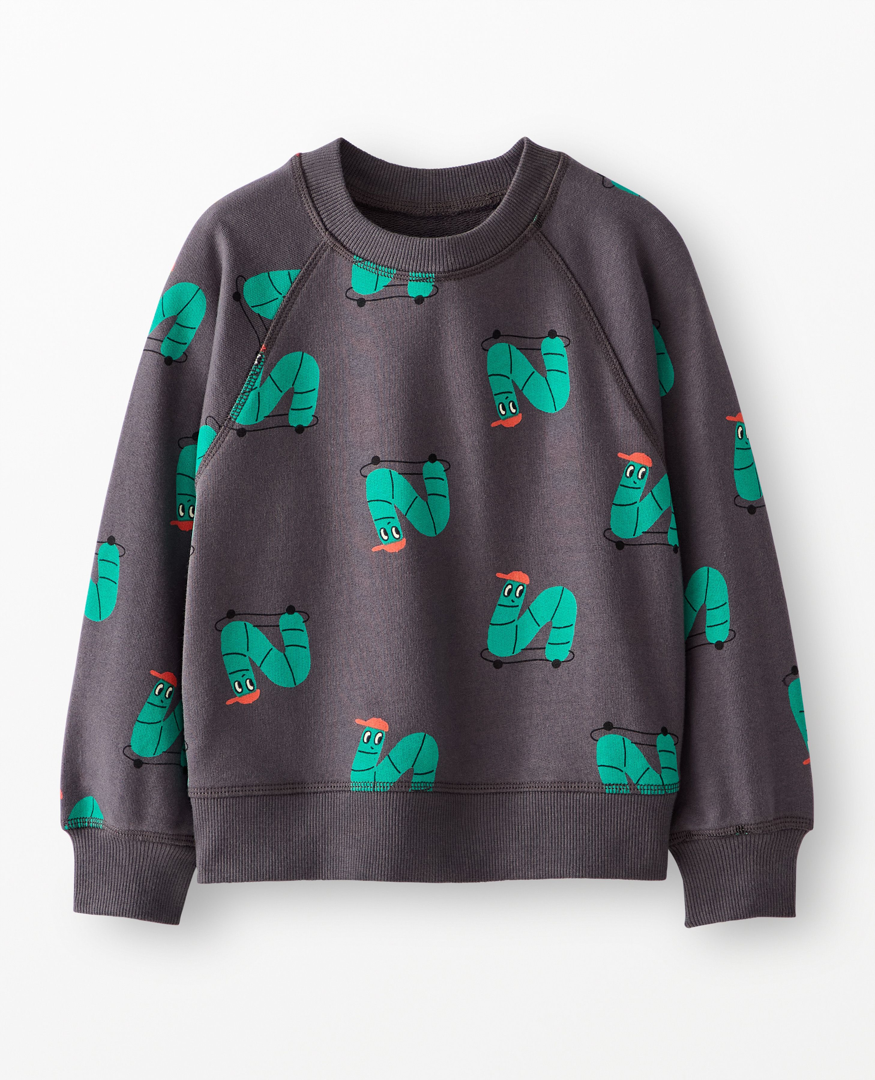 French Terry Sweatshirt in Skateboarding Inchworm on Black - main