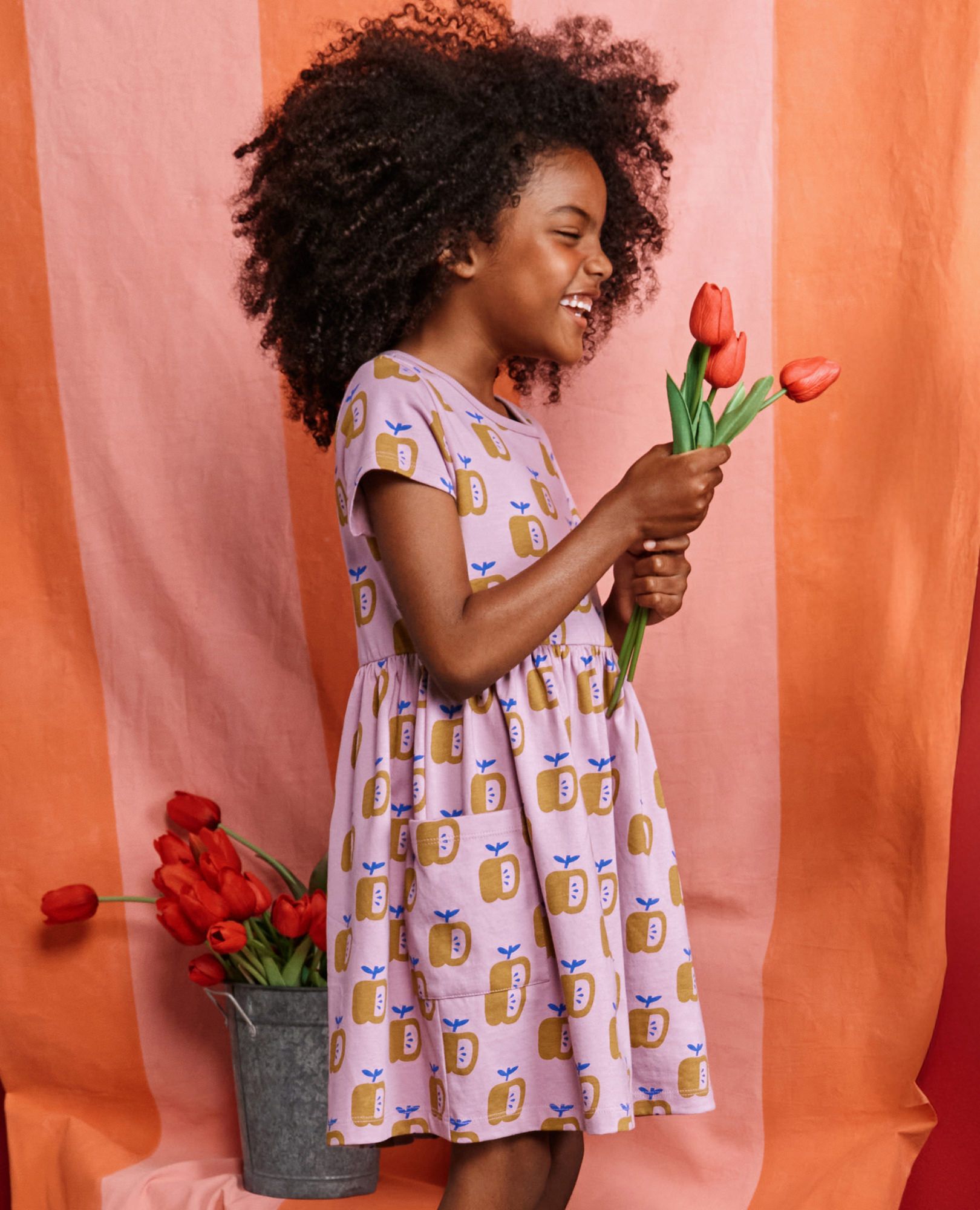 Playground Dress with Pockets in Yellow Apples on Cosmic Purple - main