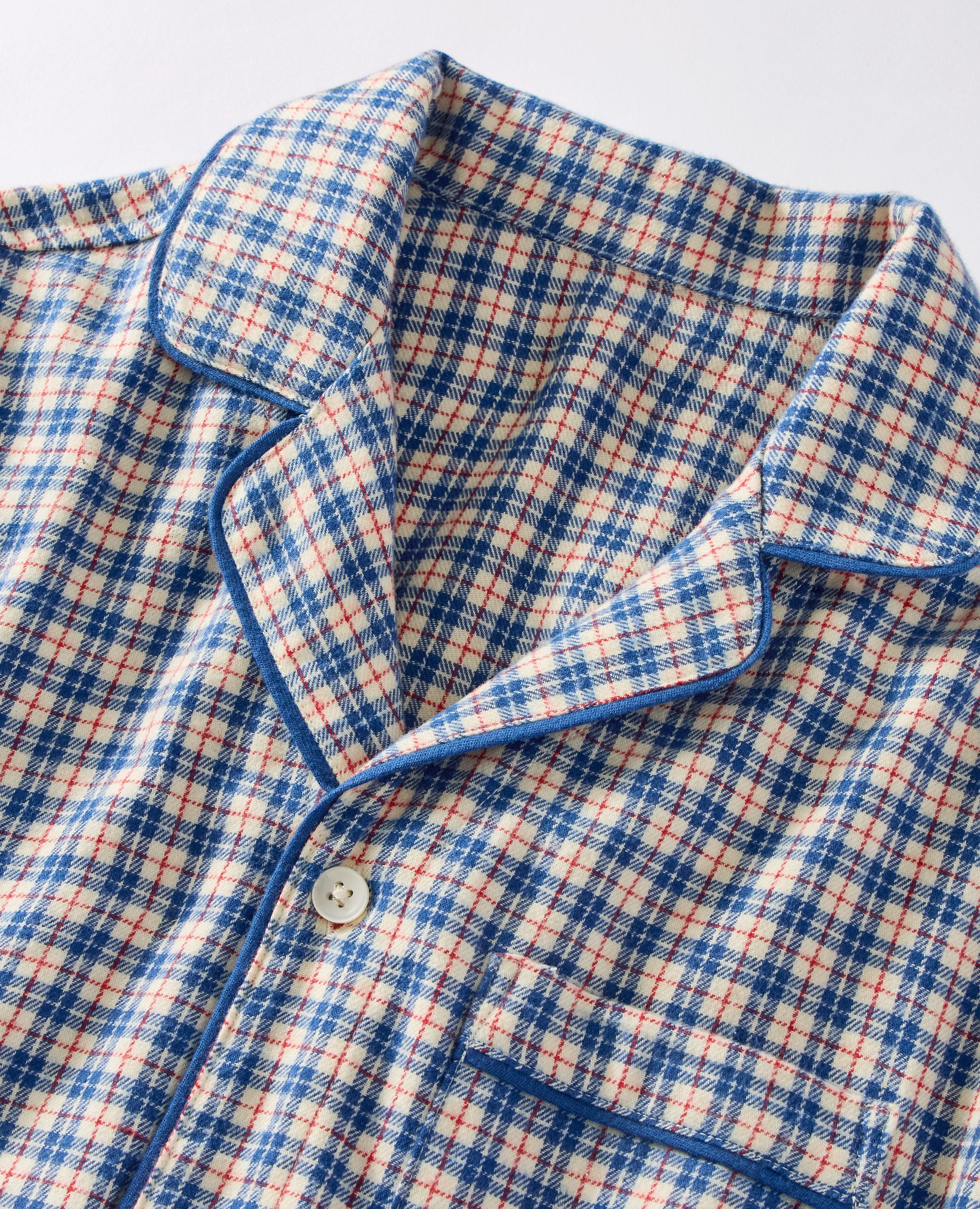 Adult Holiday Flannel Pajama Top in Blue Checkered Plaid - main