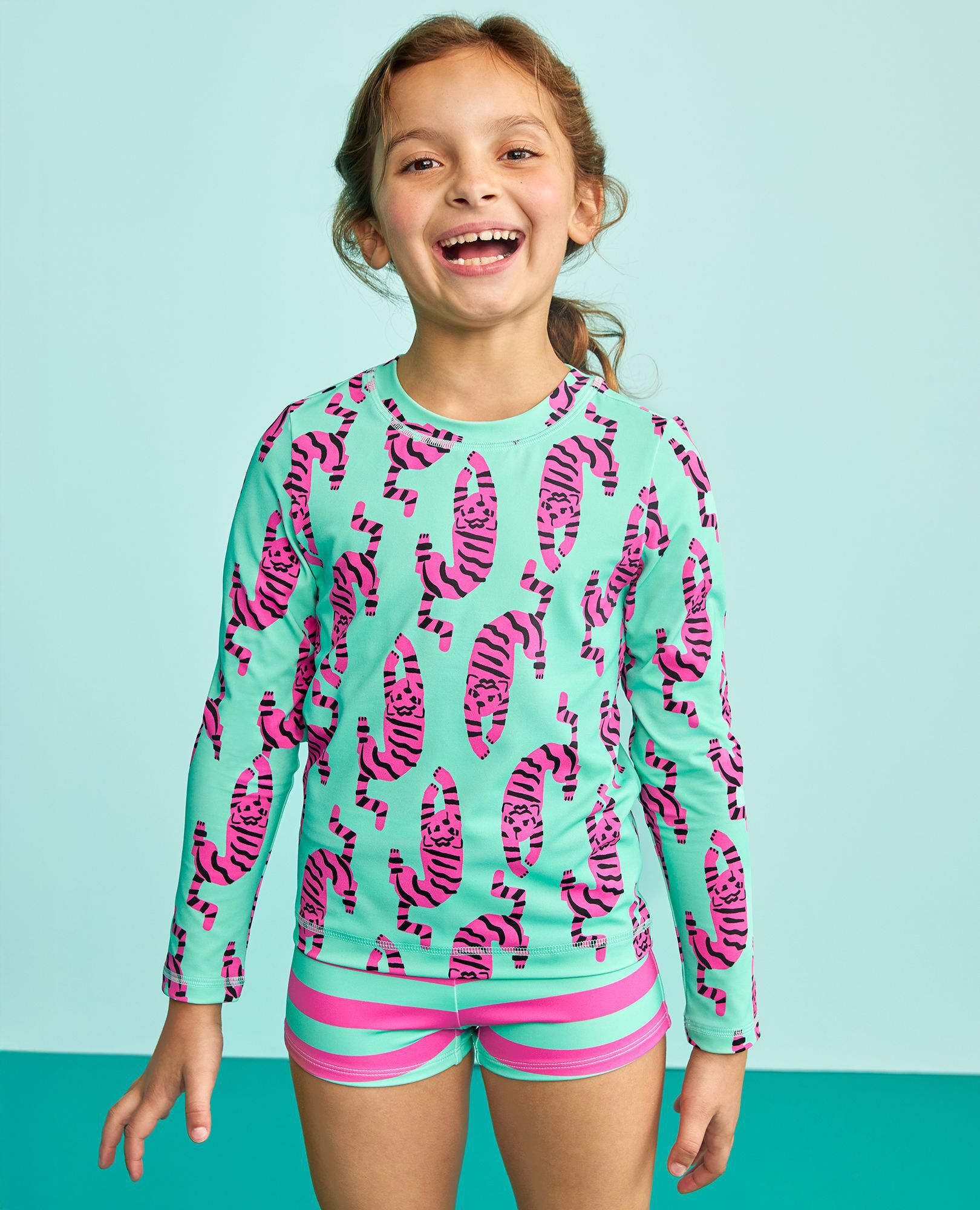 Rashguard Top & Shorts Set in Tiger on Green - main