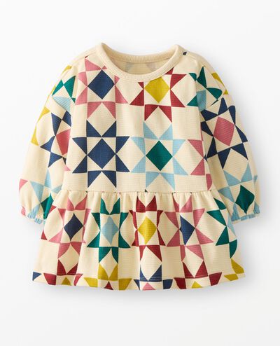 Baby Long Sleeve Waffle Dress in Winter Quilt - main