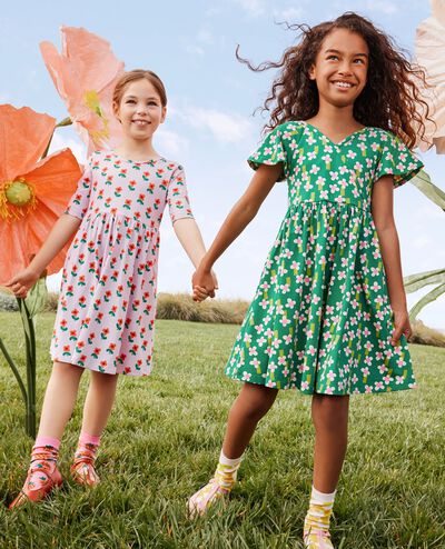 Back-to-Front Skater Dress with Pockets in A Field of Flowers on Green - main