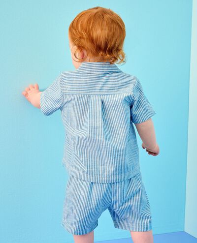 Baby Poplin Button Up Shirt & Shorts Set in Swedish Sky/Ecru - main