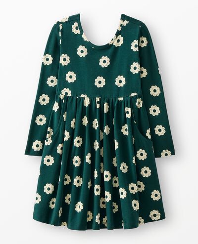 G LS Knit Holiday Printed Skater Dress in Sugar Cookies on Ponderosa Green - main