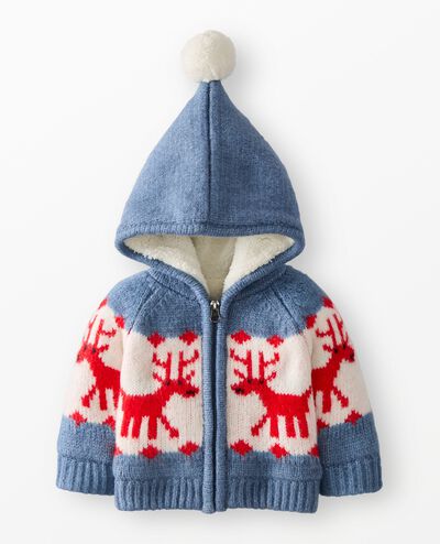Baby Holiday Dear Deer Sweater Jacket in Dear Deer on Blue - main