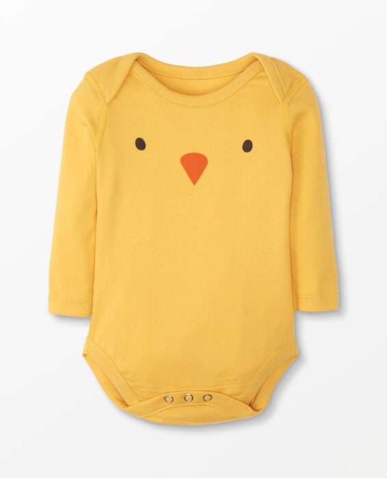 yellow baby chick long sleeve baby bodysuit