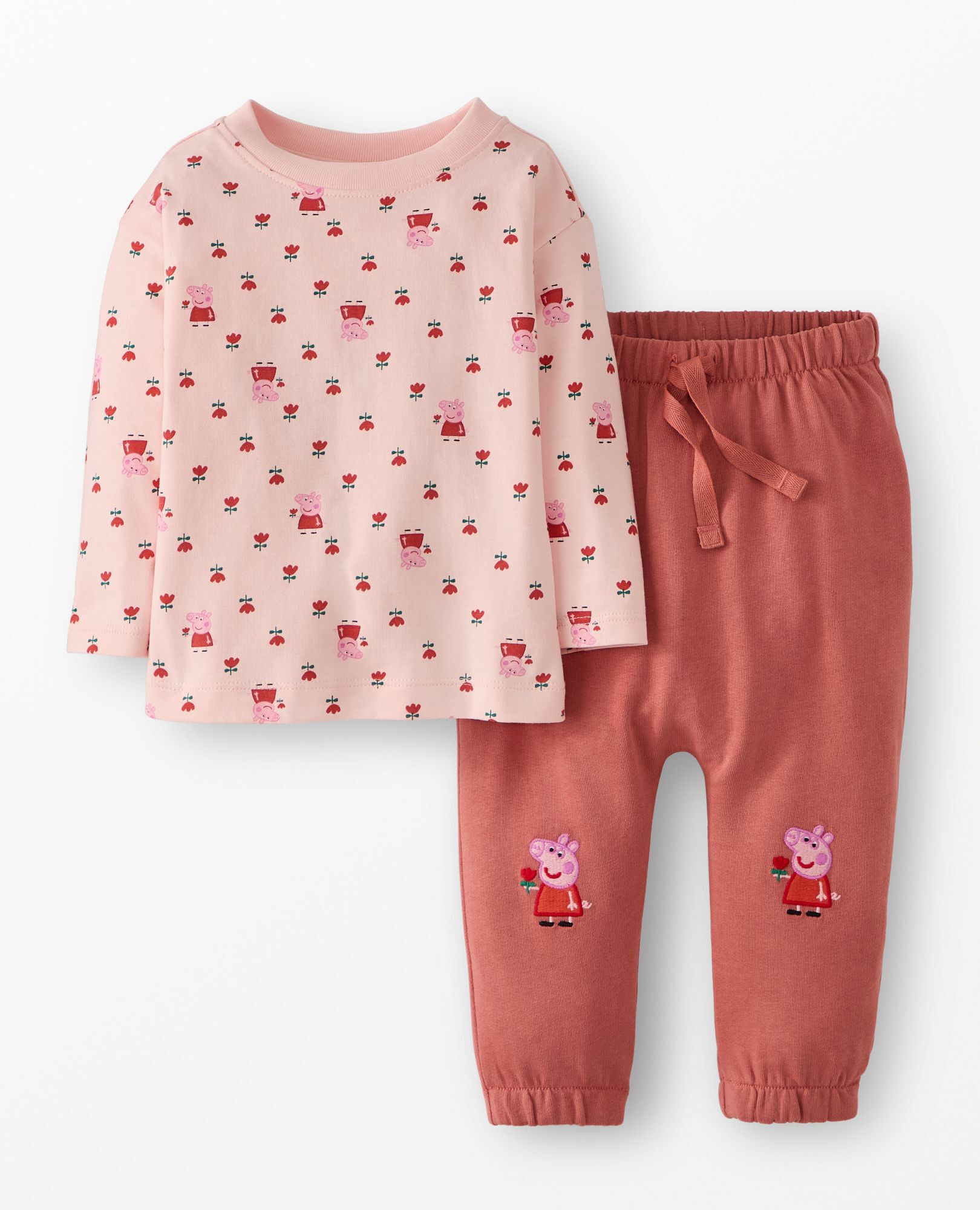 Peppa Pig Long Sleeve T-Shirt & French Terry Sweatpants Set in Peppa small tulips on Pink - main