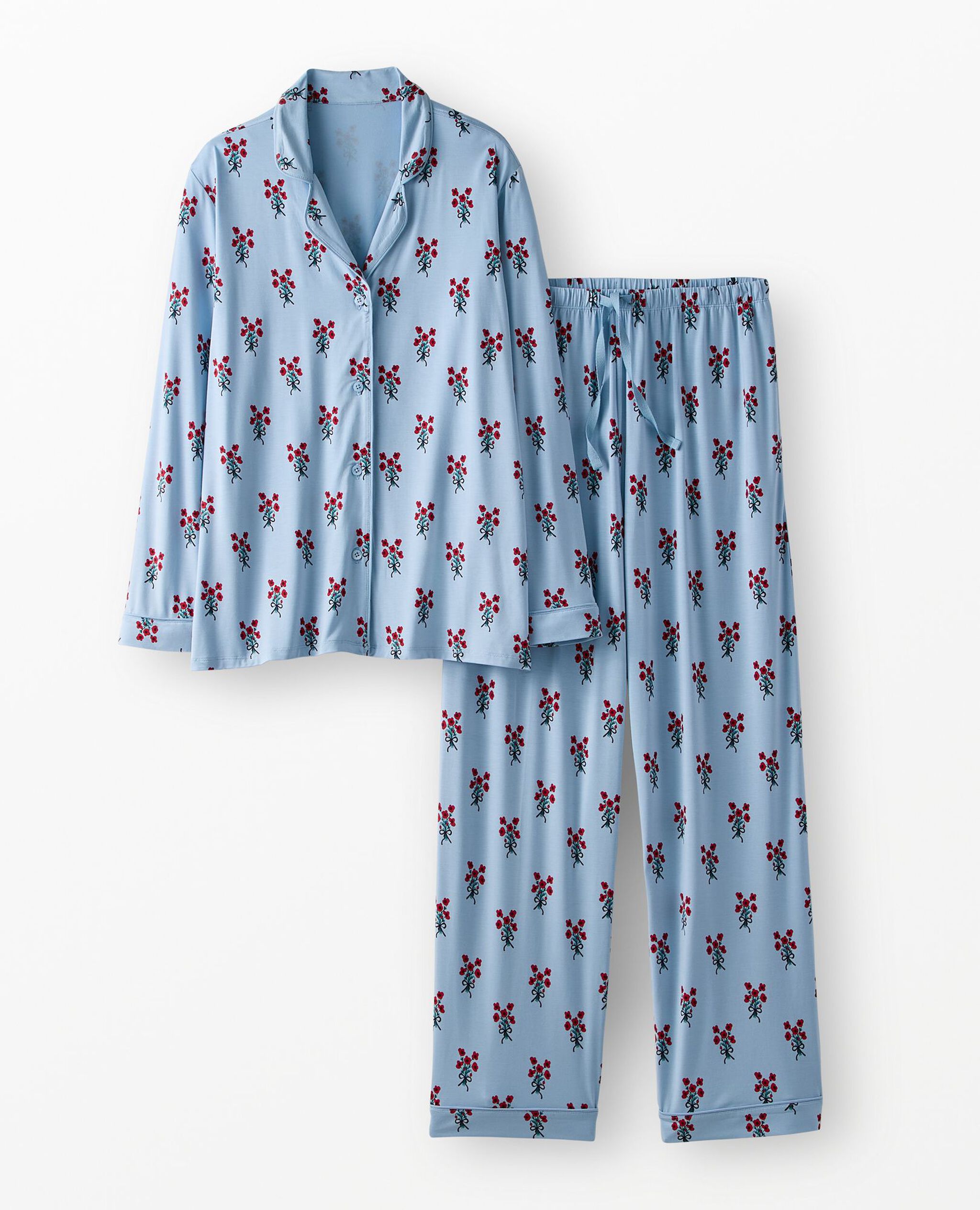Women's Holiday Long Sleeve HannaSoft™ Pajama Set in Bouquets on Powder Blue - main