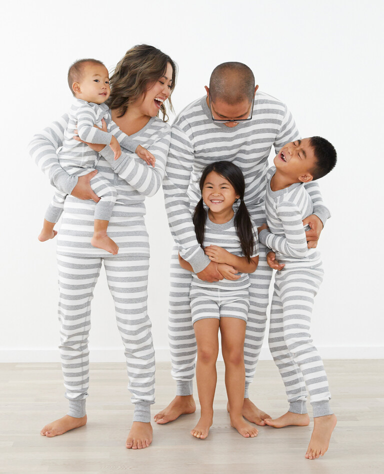 Striped Long John Pajama Set in Heather Grey/Hanna White - main