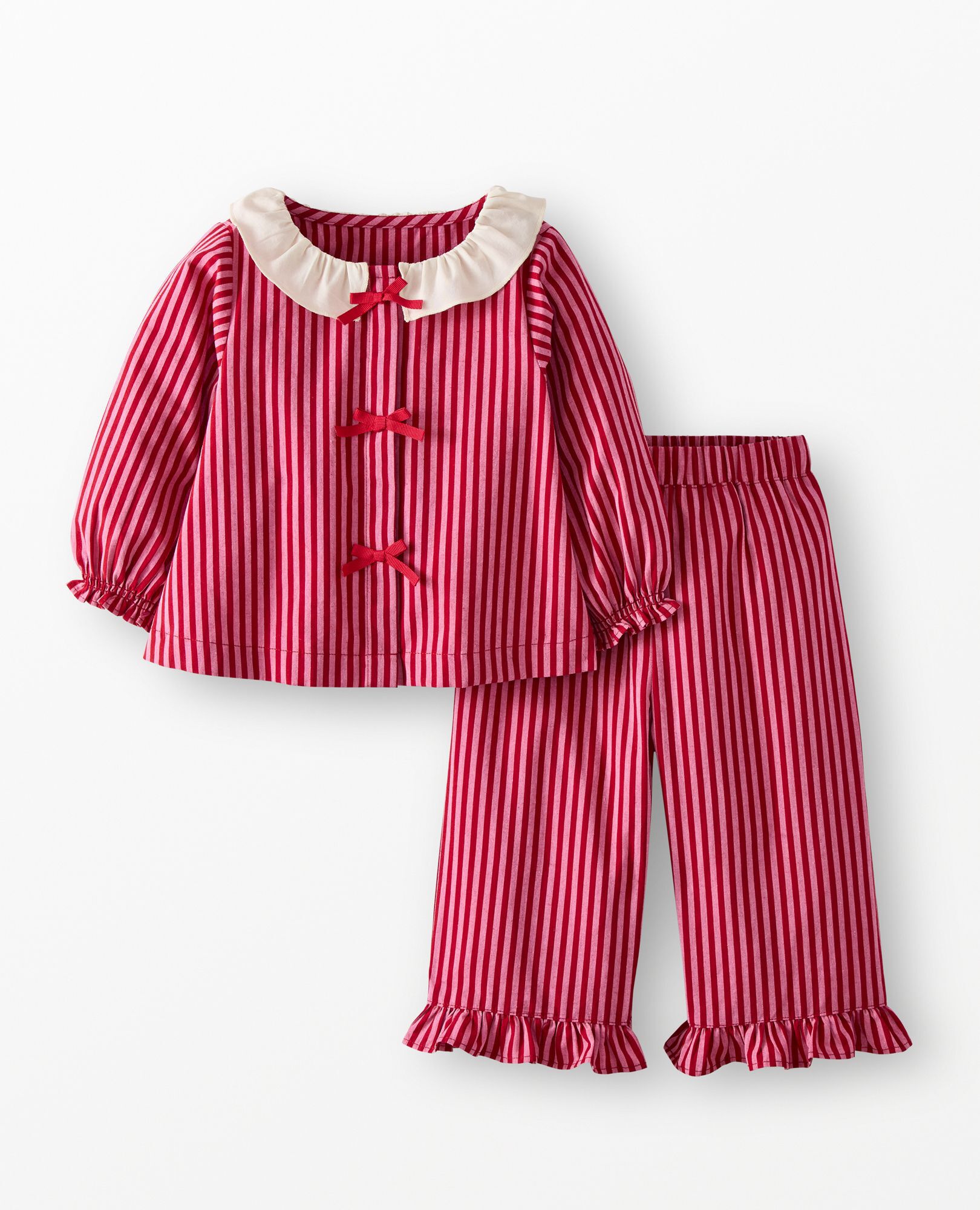Long Sleeve Poplin Top & Pants Set in Fuchsia Pink/Rich Red - main