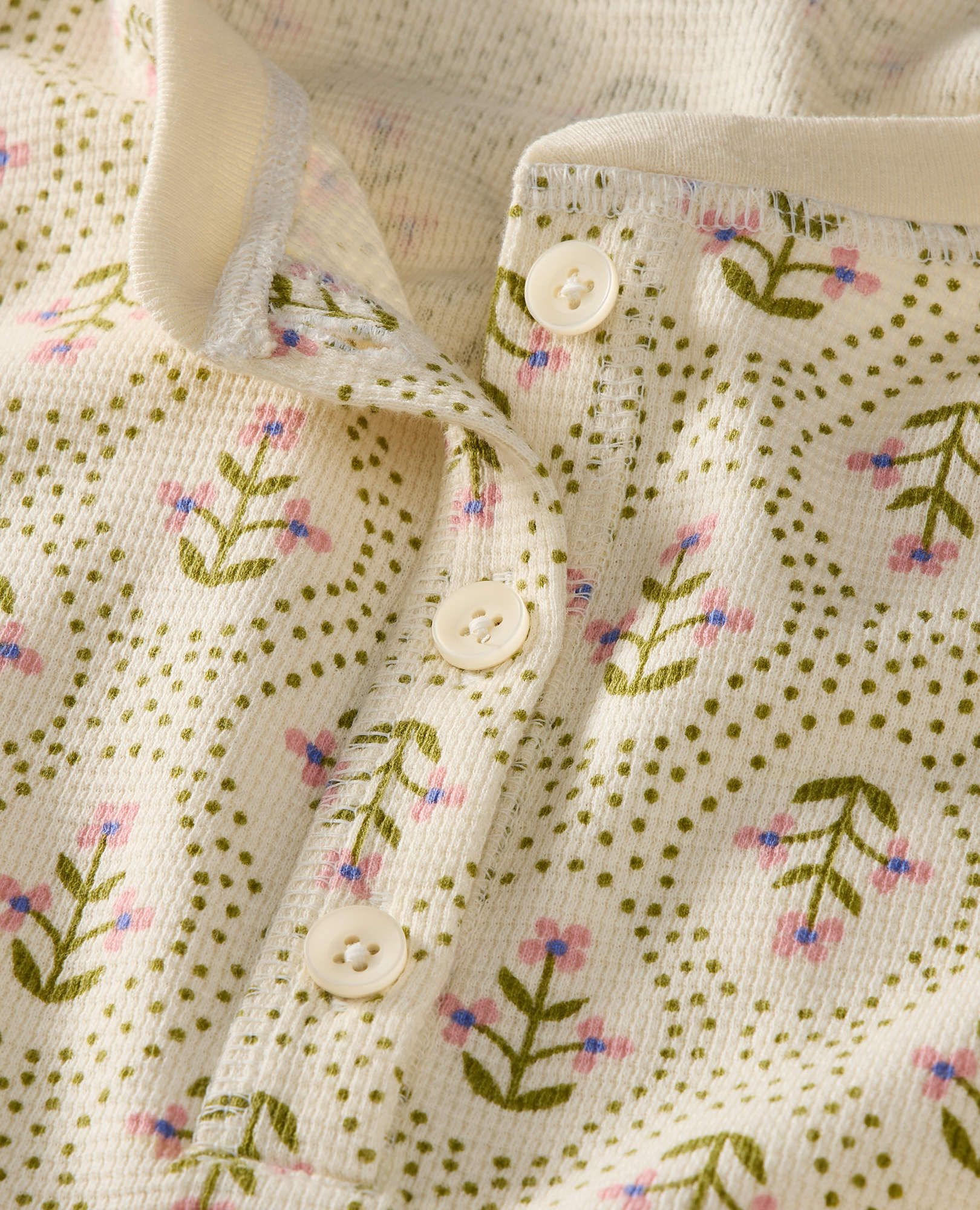 Women's Holiday Long Sleeve Waffle Henley Pajama Set in Winter Floral on Ecru - main