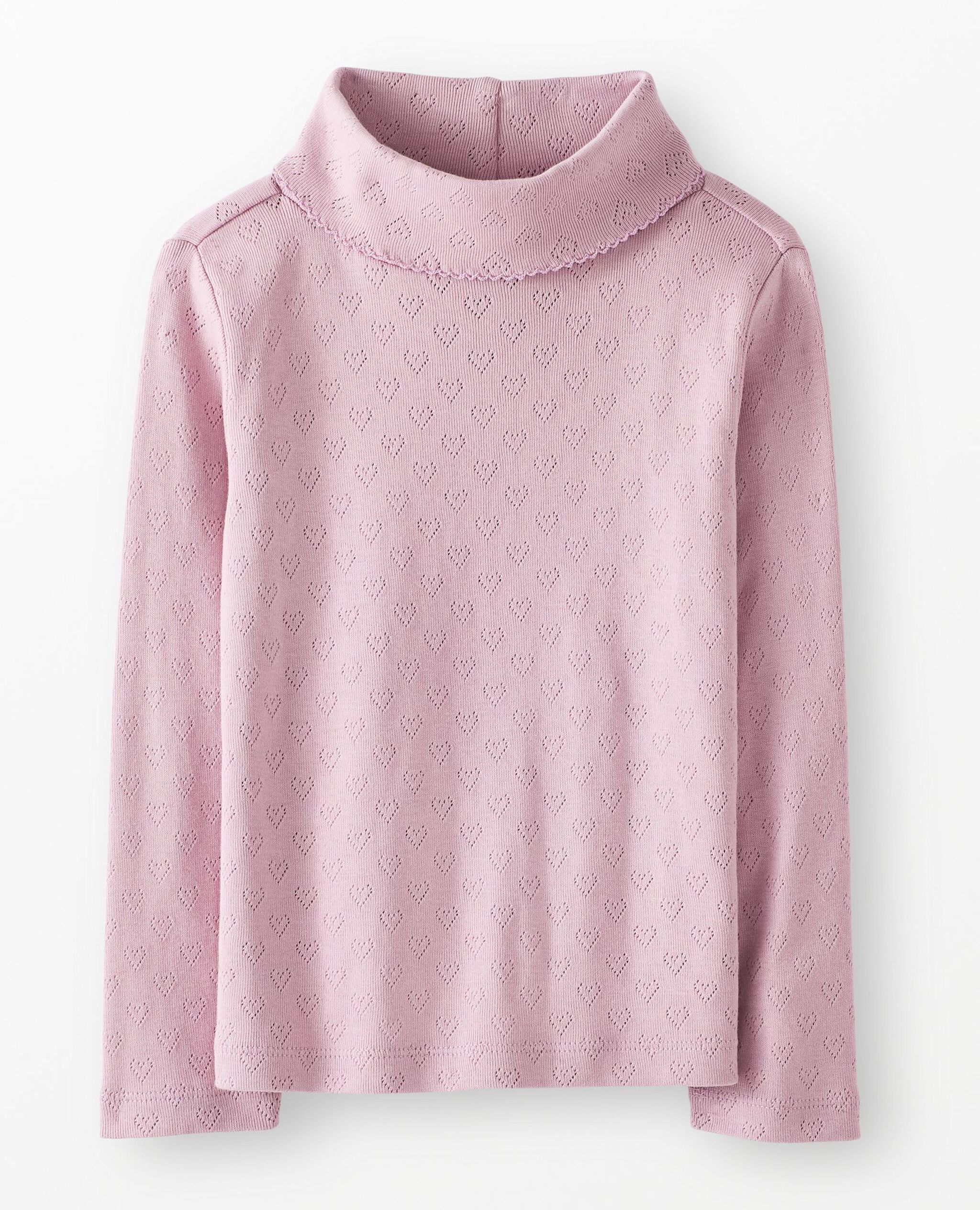 Long Sleeve Pointelle Heart Turtleneck Top in Cosmic Purple - main