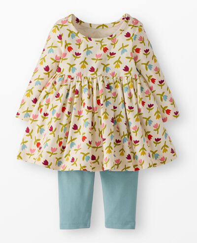 Baby Long Sleeve Skater Dress & Leggings Set in Multicolor Tulips on Ecru - main