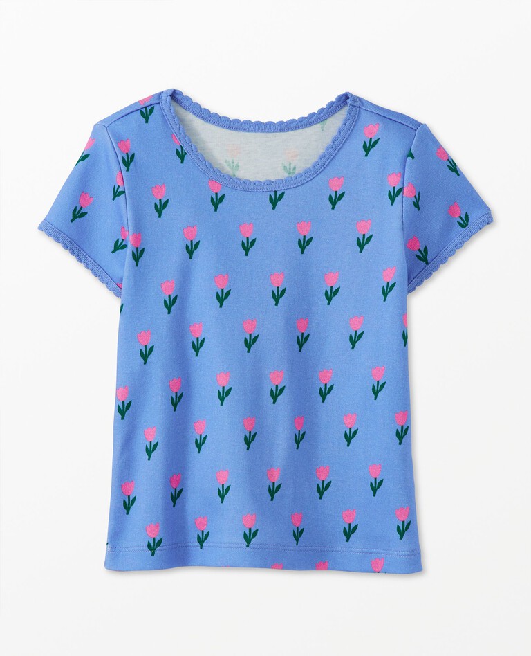 Pima Cotton T-Shirt in Tulips on Vintage Blue - main