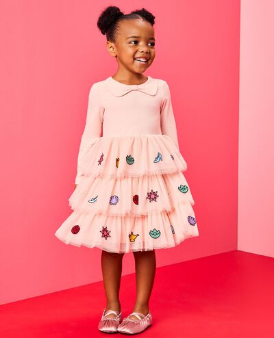Disney Princess Long Sleeve Tulle Dress in Multi Princess on Pink - main