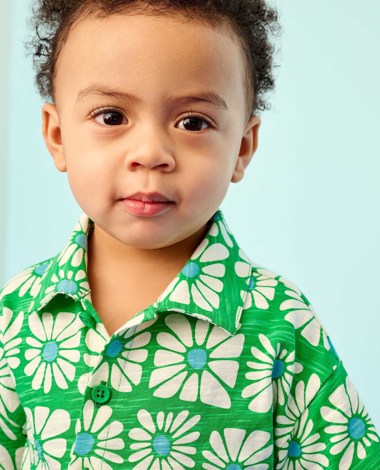 Baby Button Up Shirt & Shorts Set in Funky Floral on Island Green - main