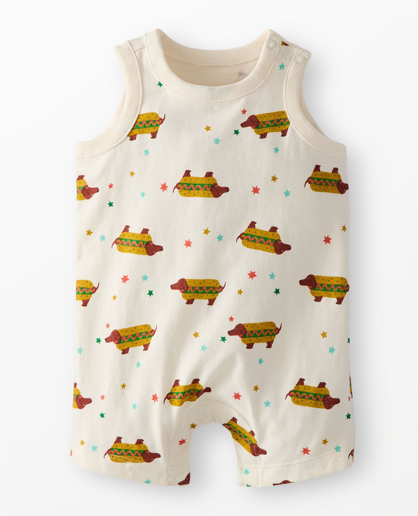 Baby Sleeveless Shortie Romper in Hotdogs - main