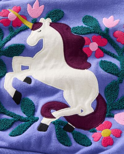 Holiday French Terry Graphic Sweatshirt in Magical Unicorn on Violet Storm - main