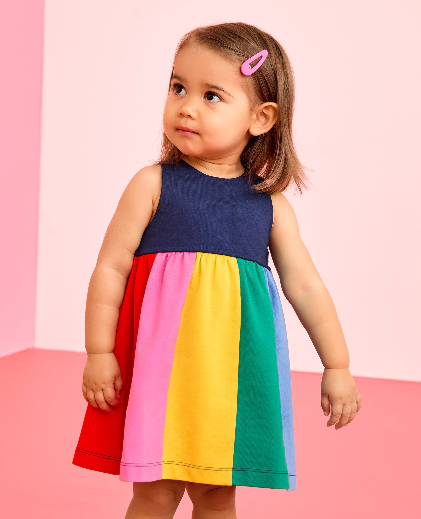 Baby Crossback Rainbow Skater Dress in Navy Blue - main