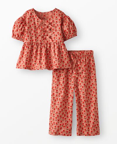 Poplin Top & Wide Leg Pants Set in Brown Sweetheart Garden - main