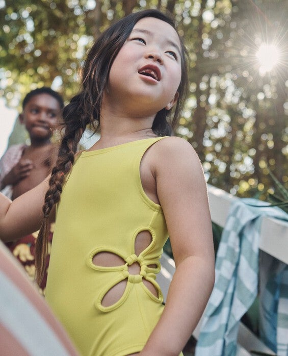 Girls' Neon Yellow One-Piece Daisy Cut Out Swimsuit - Size Little Kids 4 by Hanna Andersson