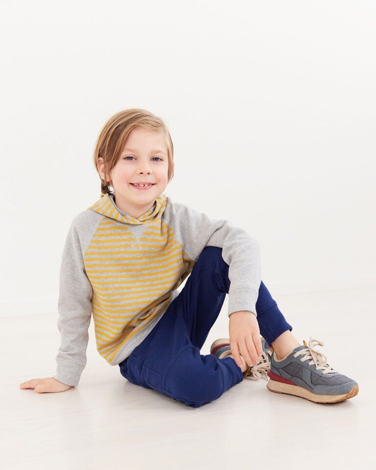 NAVY SLIM FITTED PANTS IN FRENCH TERRY, CHILD