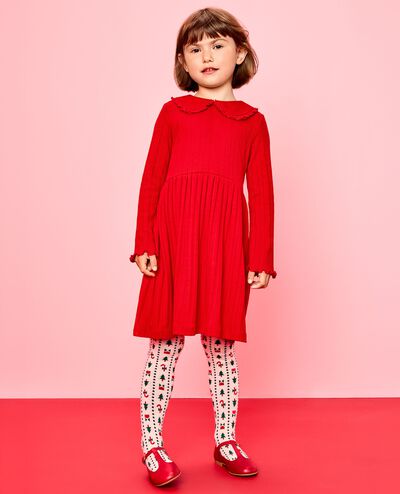 Long Sleeve Collared Pointelle Dress with Pockets in Ribbon Red - main