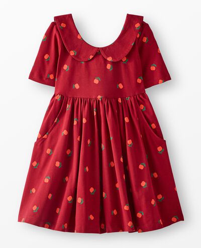 Collared Skater Dress with Pockets in Apples on Beet Red - main