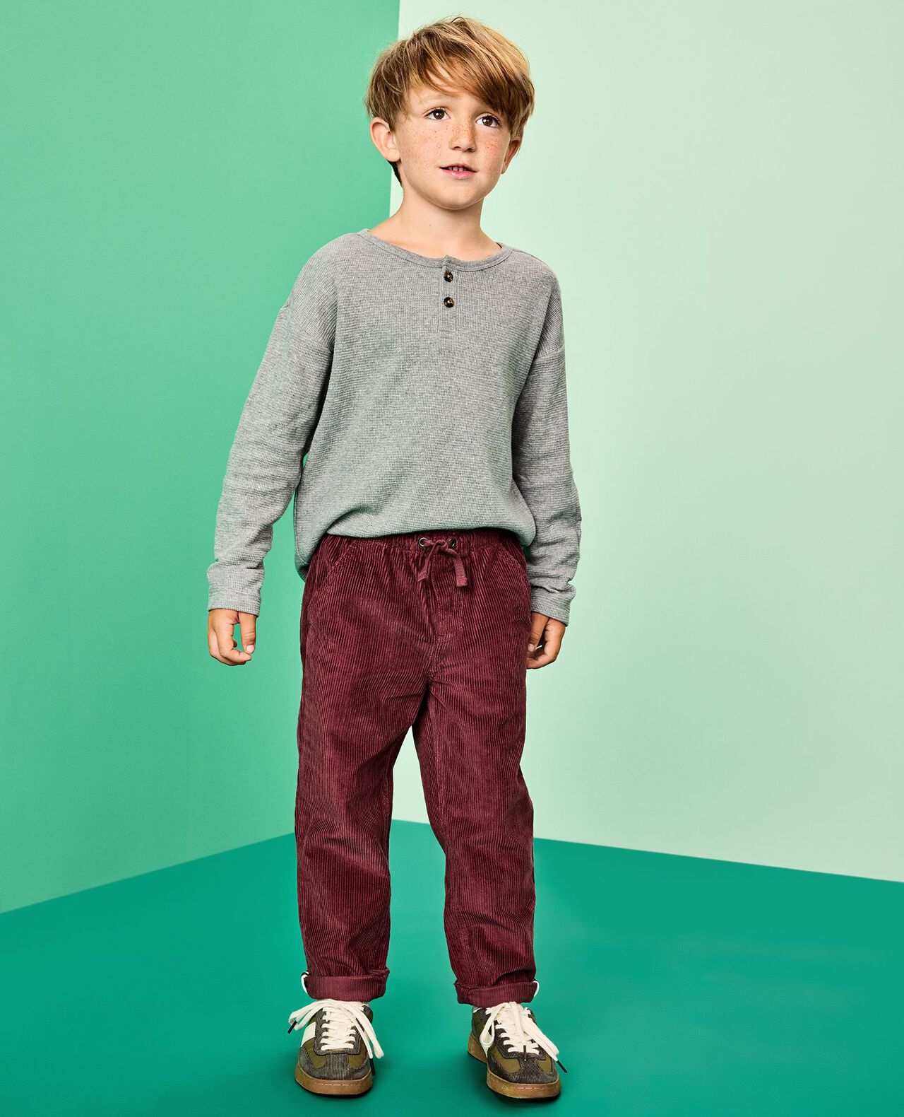 Corduroy Pull-On Pants in Eggplant - main