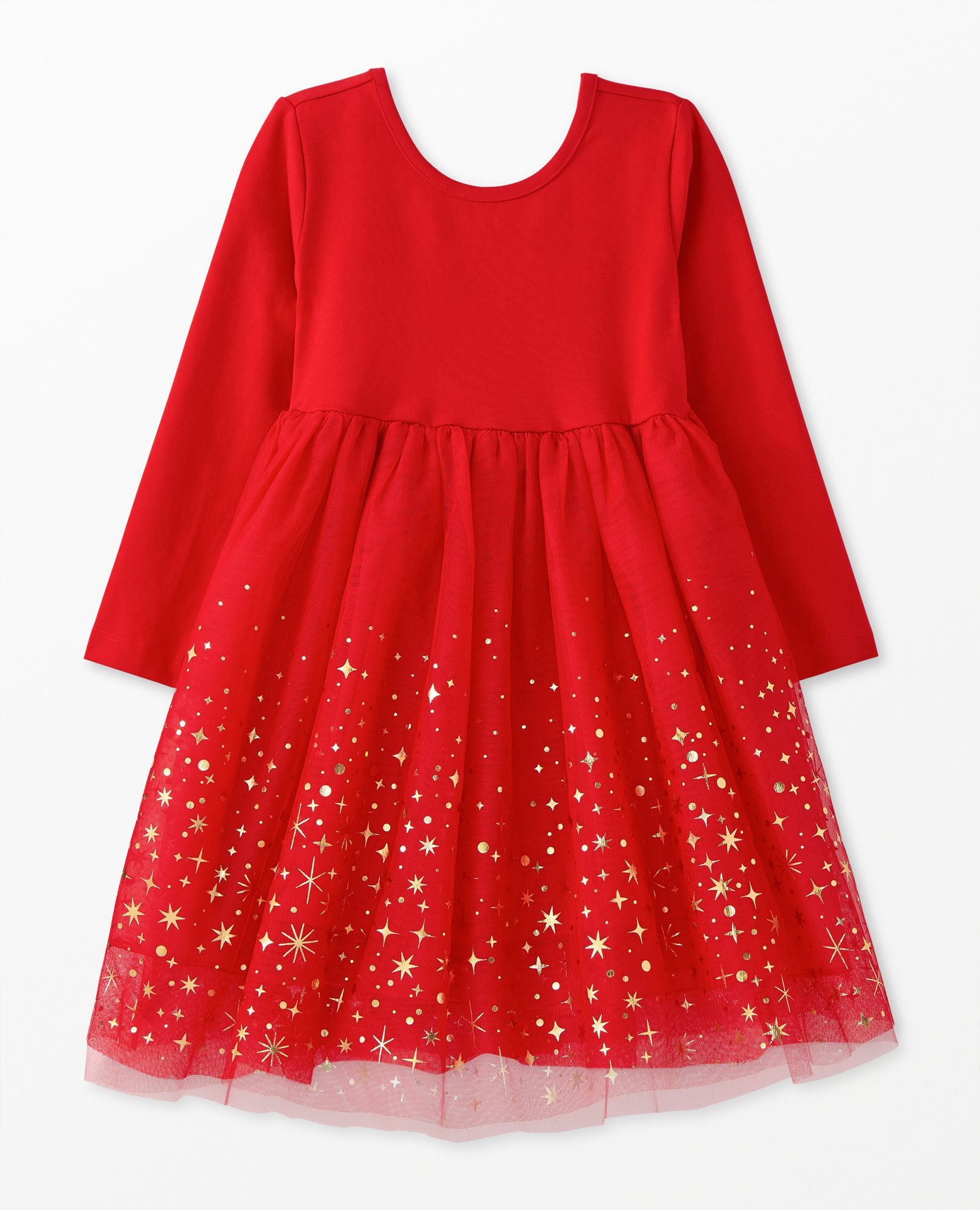 Long Sleeve Shimmer Tulle Dress in Ribbon Red - main