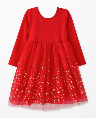 Long Sleeve Shimmer Tulle Dress in Ribbon Red - main