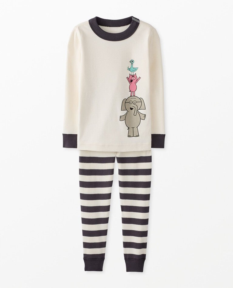 Kids Elephant & Piggie Long John Pajama Set in Hidden Pigeon - Multi-Character - main