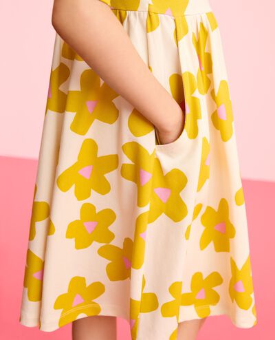 Skater Dress with Pockets in Yellow Flowers on Ecru - main