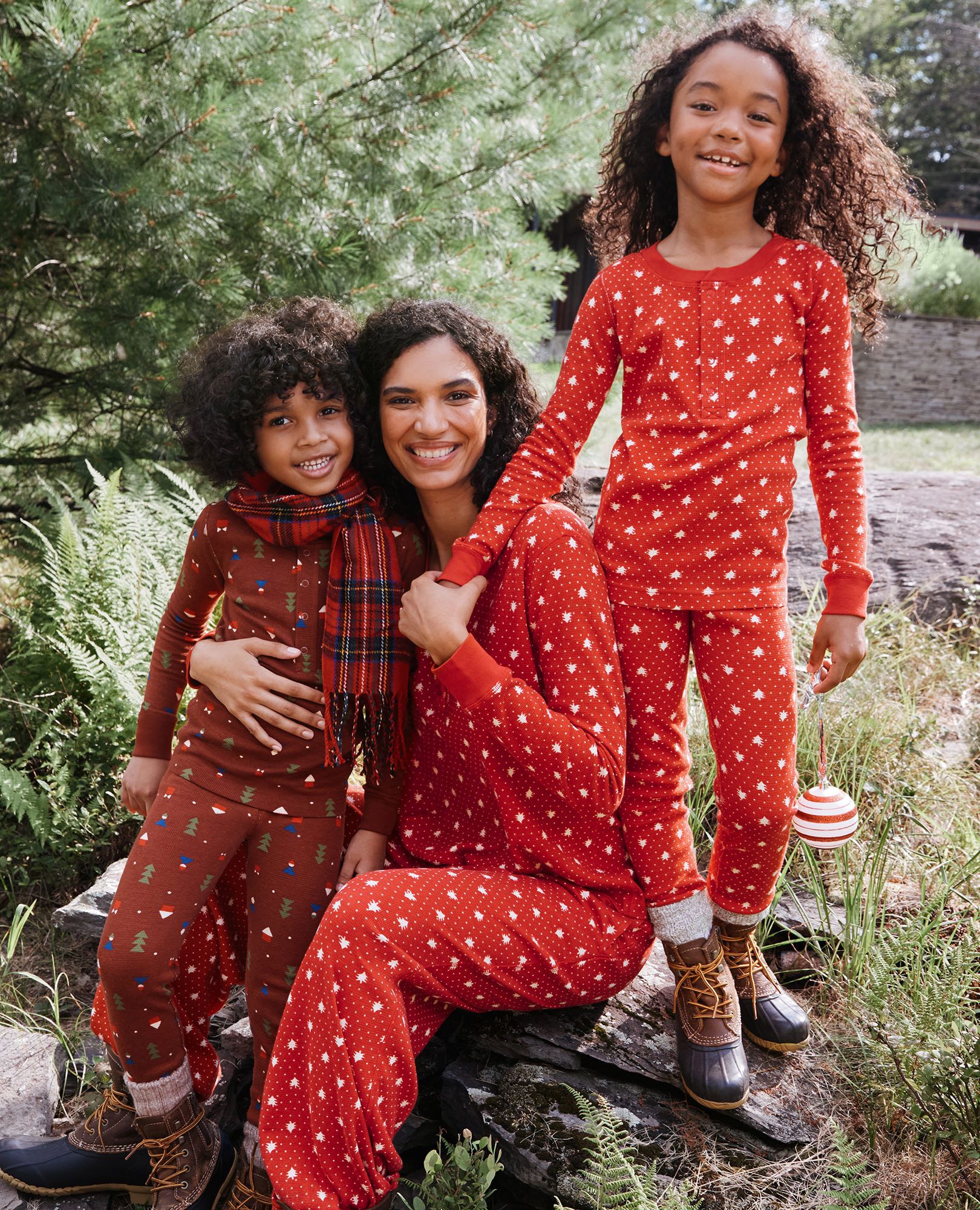Holiday Waffle Pajama Set in Red Forest - main