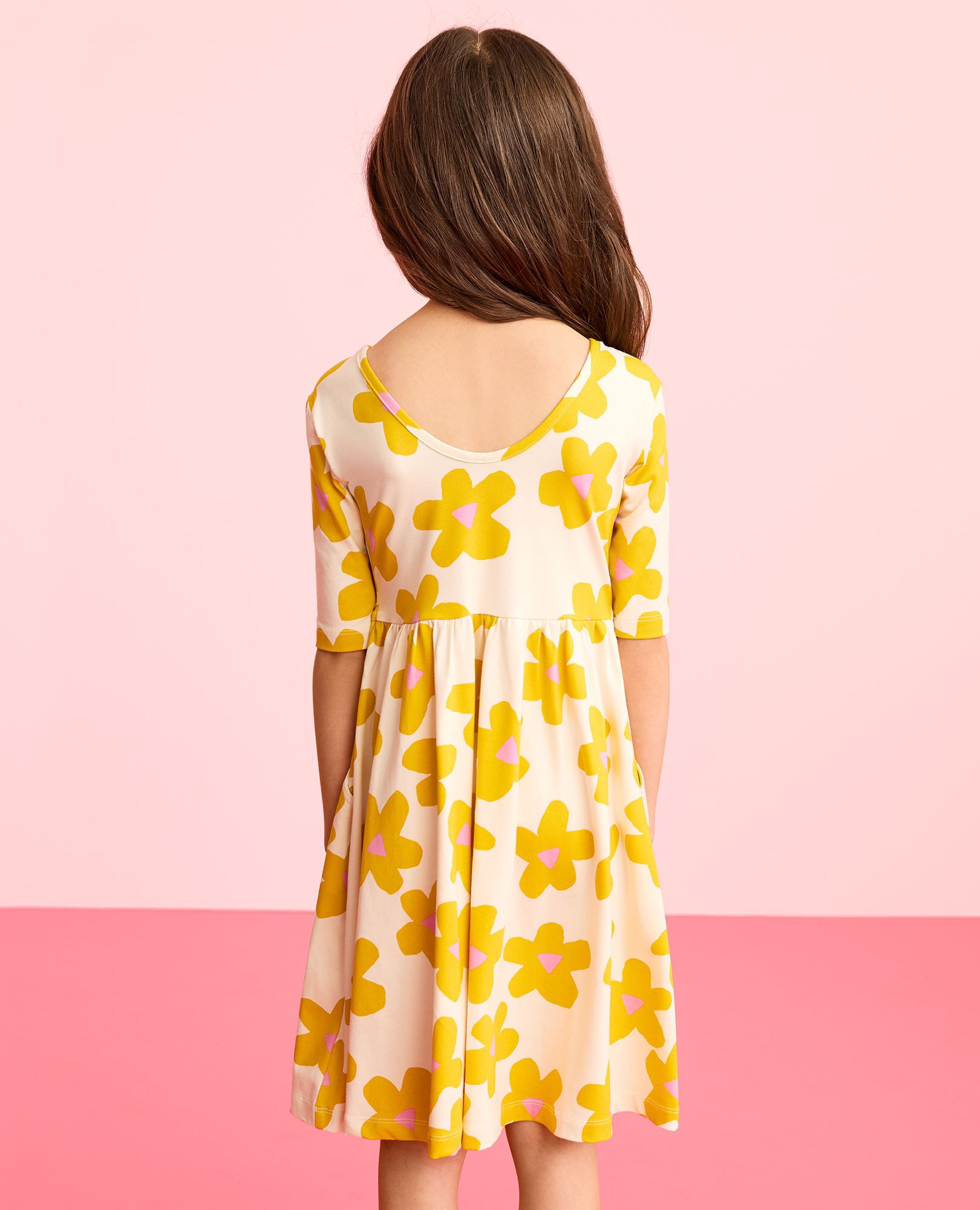 Skater Dress with Pockets in Yellow Flowers on Ecru - main