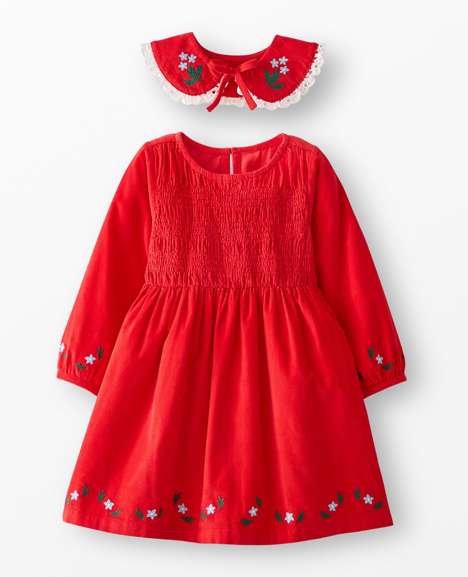 Balloon Sleeve Collared Corduroy Dress with Pockets in Ribbon Red - main
