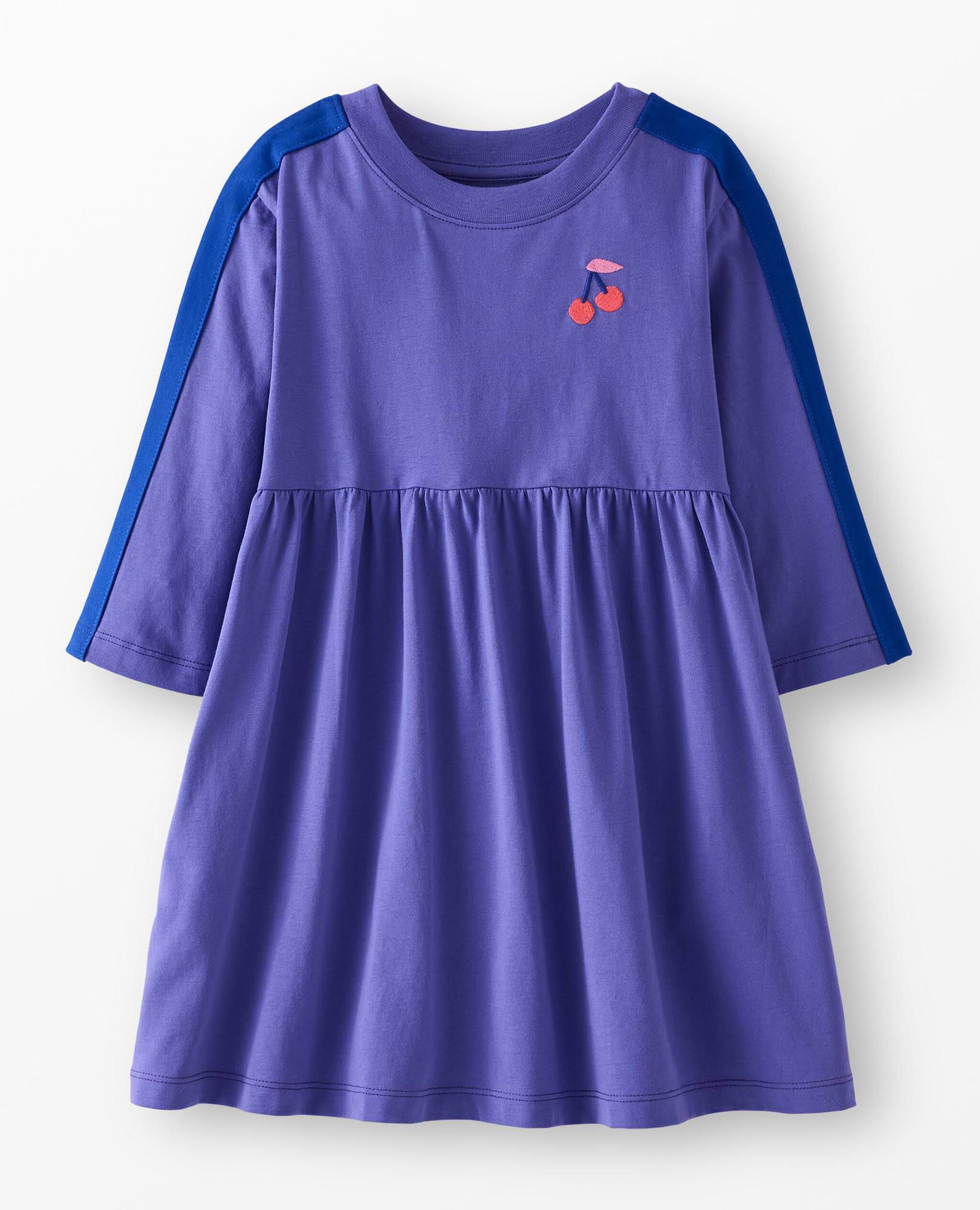 Stripe Sleeve Embroidered Dress in Electric Purple - main