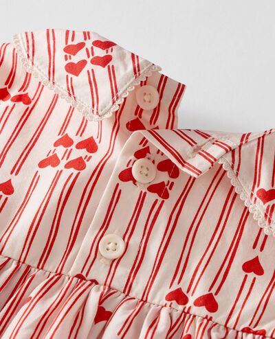 Baby Long Sleeve Poplin Bow Collar Dress & Bloomers Set in Red Stripes of Love - main