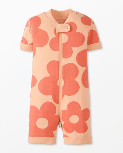 Baby 2-Way Zip Shortie Sleeper in Gigantic Daisy on Peach Creme - main