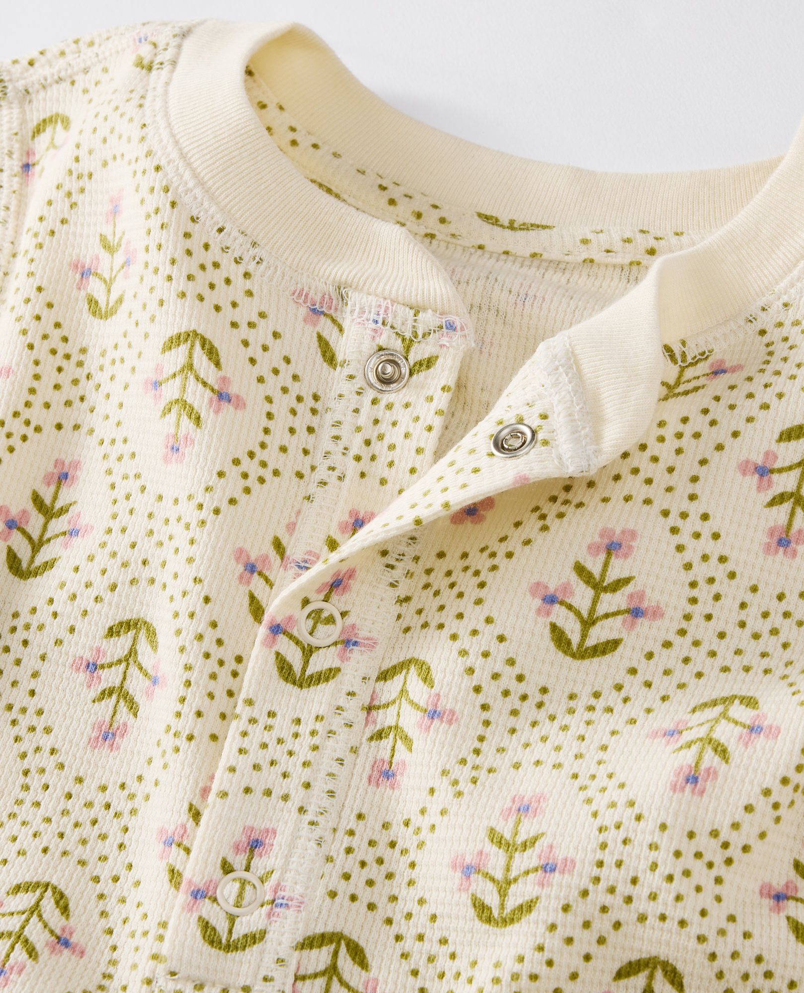 Holiday Waffle Pajama Set in Winter Floral on Ecru - main